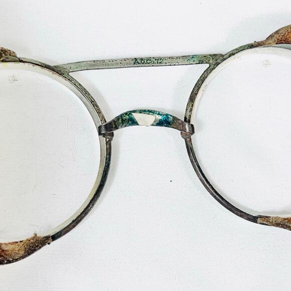 Antique Vintage Motorcycle Glasses W/ Side Leather Metal Wire Frame Round Lens - Picture 4 of 16